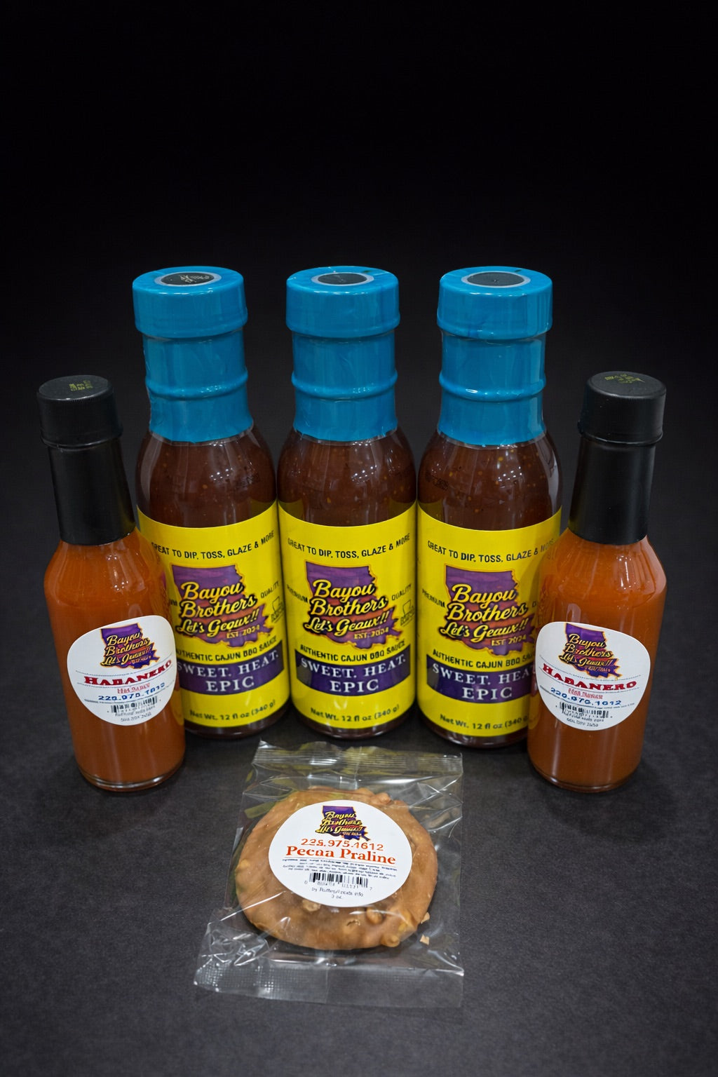 3-2-1 Combo (3 BBQ, 2 Hot Sauce, 1 Praline)